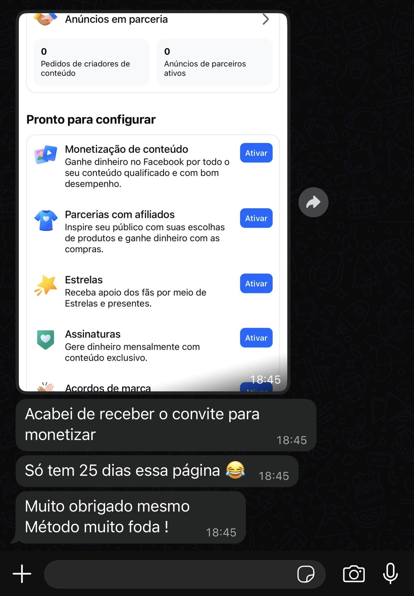 Aluno recebeu convite de monetização com 25 dias de página